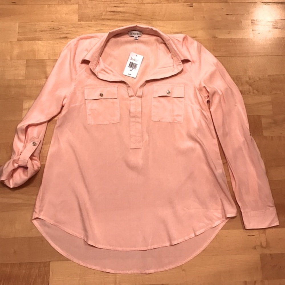 NWT Guess blouse top long sleeve salmon Small